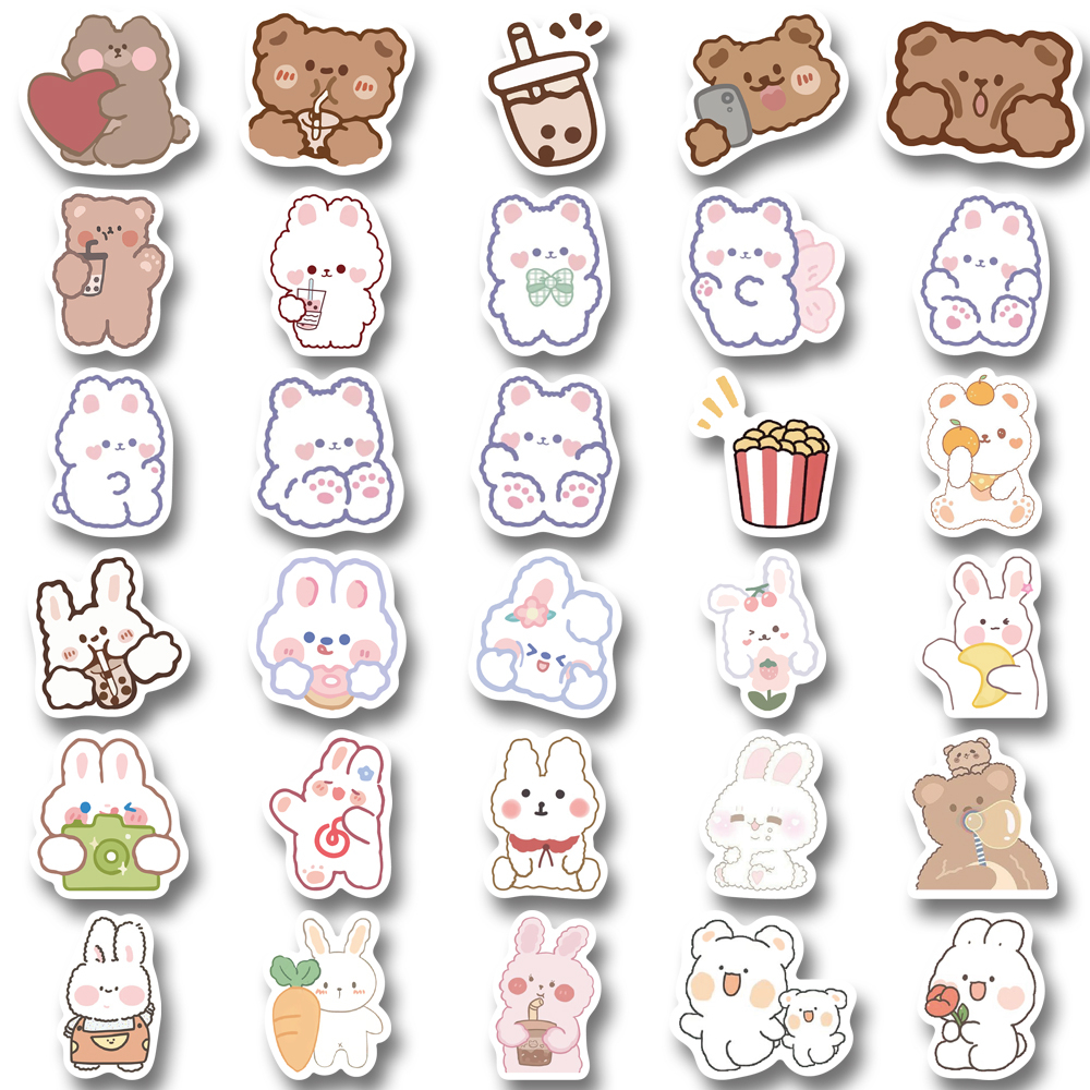 Bộ 90 Miếng Dán Trang Trí Mũ Bảo Hiểm / Ly Trà Sữa / Điện Thoại / Máy Tính Hình Gấu / Thỏ Dễ Thương Chống Thấm Nước