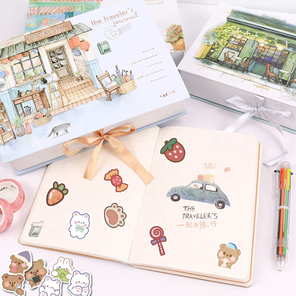 Bộ 90 Miếng Dán Trang Trí Mũ Bảo Hiểm / Ly Trà Sữa / Điện Thoại / Máy Tính Hình Gấu / Thỏ Dễ Thương Chống Thấm Nước