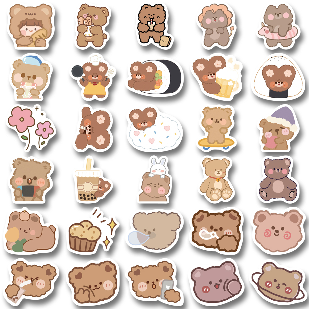 Bộ 90 Miếng Dán Trang Trí Mũ Bảo Hiểm / Ly Trà Sữa / Điện Thoại / Máy Tính Hình Gấu / Thỏ Dễ Thương Chống Thấm Nước