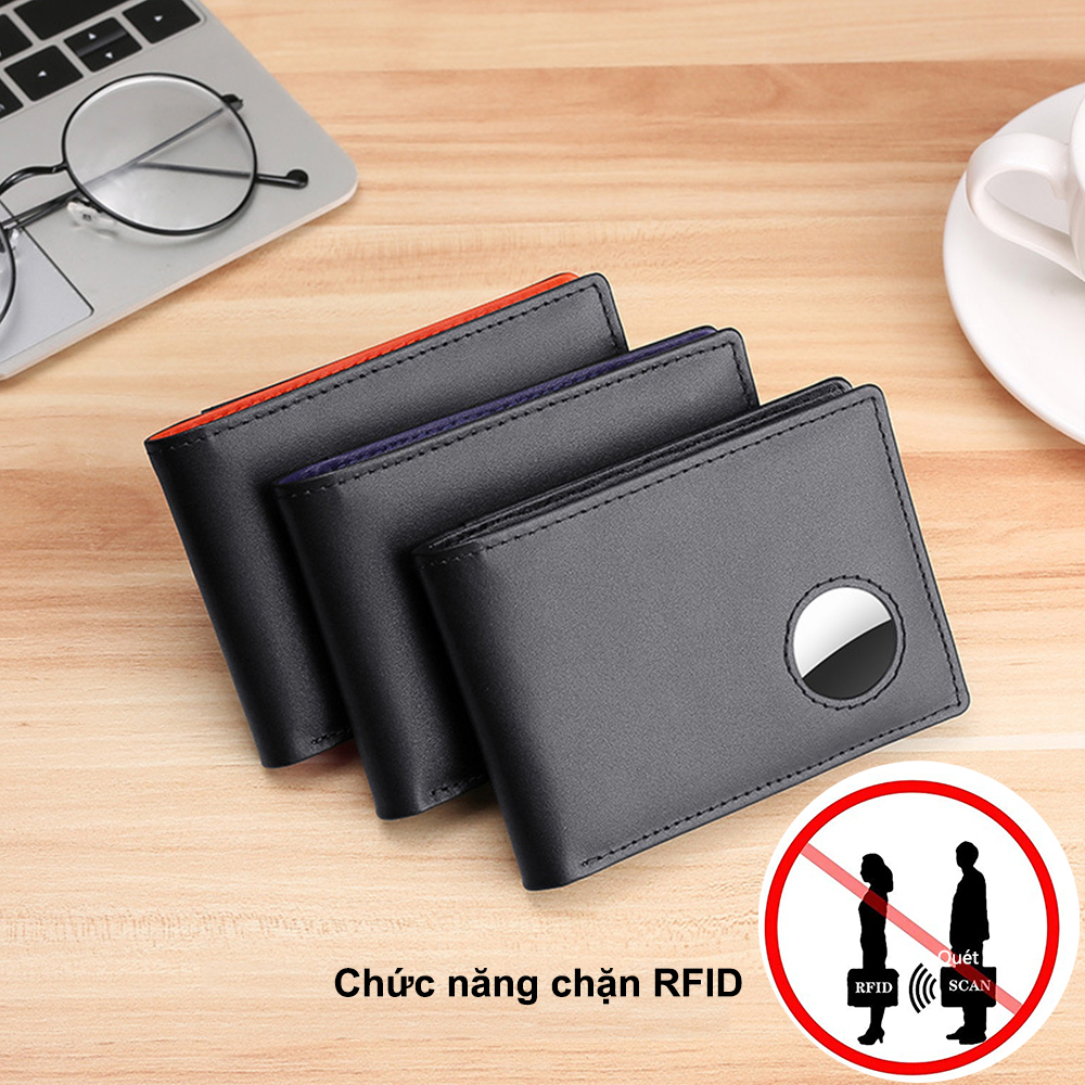 Ví Da Gập Đôi RFID Có Khe Đựng Thẻ Cho Apple Airtag