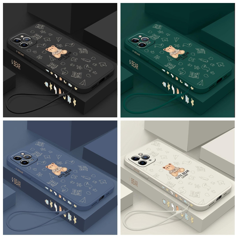 ốp lưng Honor X7 4G 8A 8X X8A X7A X5 4G 8X MAX Cạnh thẳng 90 ° Silicone dây nhựa Teddy Bear