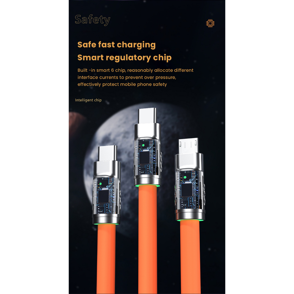 Dây Cáp Sạc Nhanh 3 Trong 1 2 Trong 1 6A 120W Cho ios Micro USB Type-C 8-Pin Huawei Samsung Xiaomi