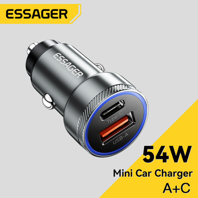Cốc sạc ESSAGER 54w led USB Type C qc 3.0 Fsat thích hợp cho samsung ip phone 12-24v