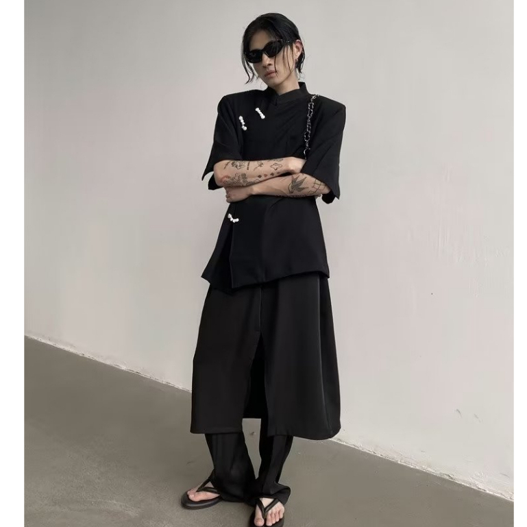 Tb xeno thanh niên Áo sơ mi nam phong cách Trung Quốc khóa sườn xám không khí đơn giản thiết kế thời trang tay ngắn