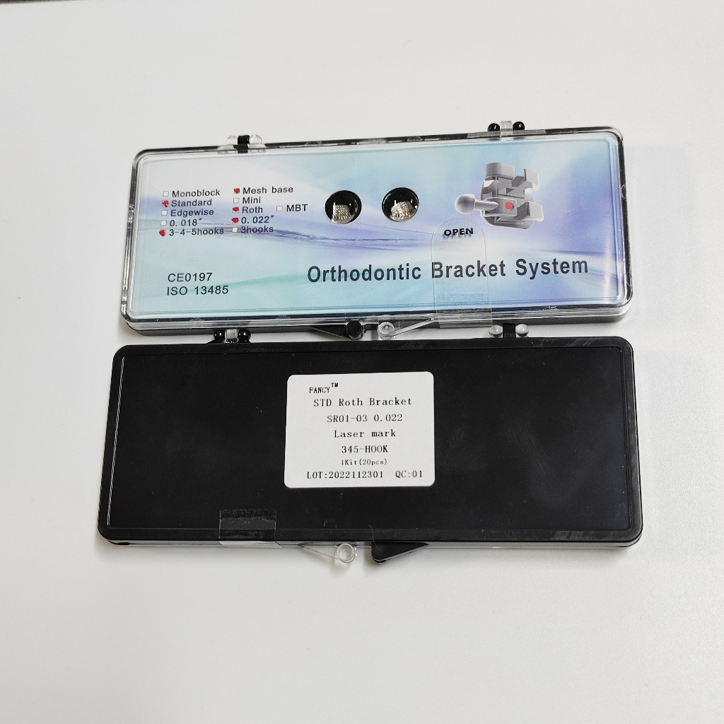 5 gói cơ sở lưới nha khoa chỉnh nha roth 345hook bracket 018 022 laser mark hộp nhựa dài       5Packs  Orthodontic Dental Mesh Base Roth 345hook Bracket 018/022 Laser Mark Long Plastic Box