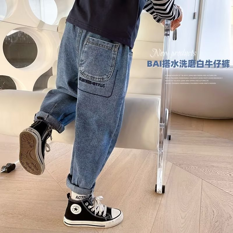 Quần Jean Dài Dáng Rộng Thoải Mái Thiết Kế Đơn Giản Thời Trang Cho Bé Trai 110-170