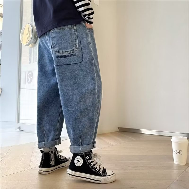 Quần Jean Dài Dáng Rộng Thoải Mái Thiết Kế Đơn Giản Thời Trang Cho Bé Trai 110-170