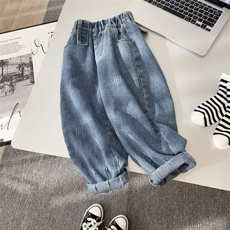 Quần Jean Dài Dáng Rộng Thoải Mái Thiết Kế Đơn Giản Thời Trang Cho Bé Trai 110-170