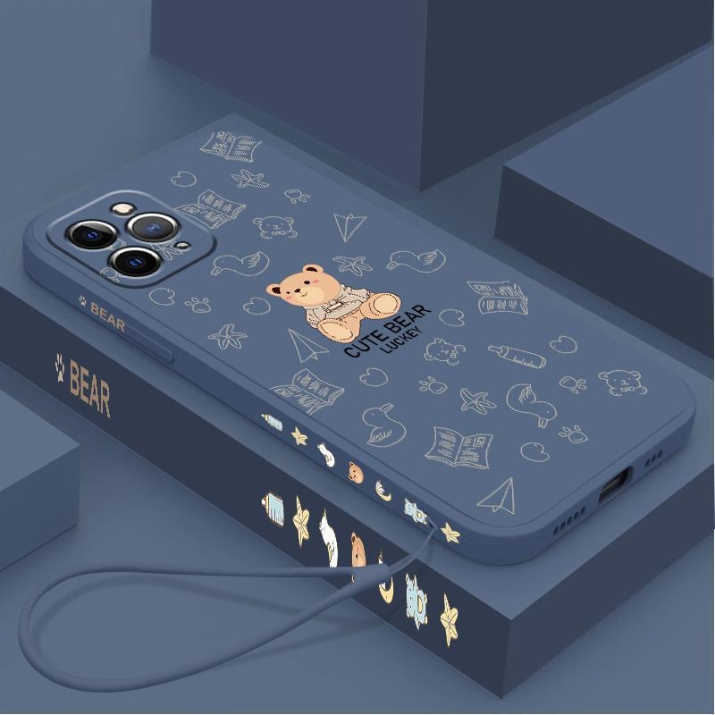 Ốp lưng Samsung A10 M10 A20 A30 A50 A30S A50S A10S M10S A20S A30S A11 Cạnh thẳng 90 ° Silicone dây nhựa Teddy Bear