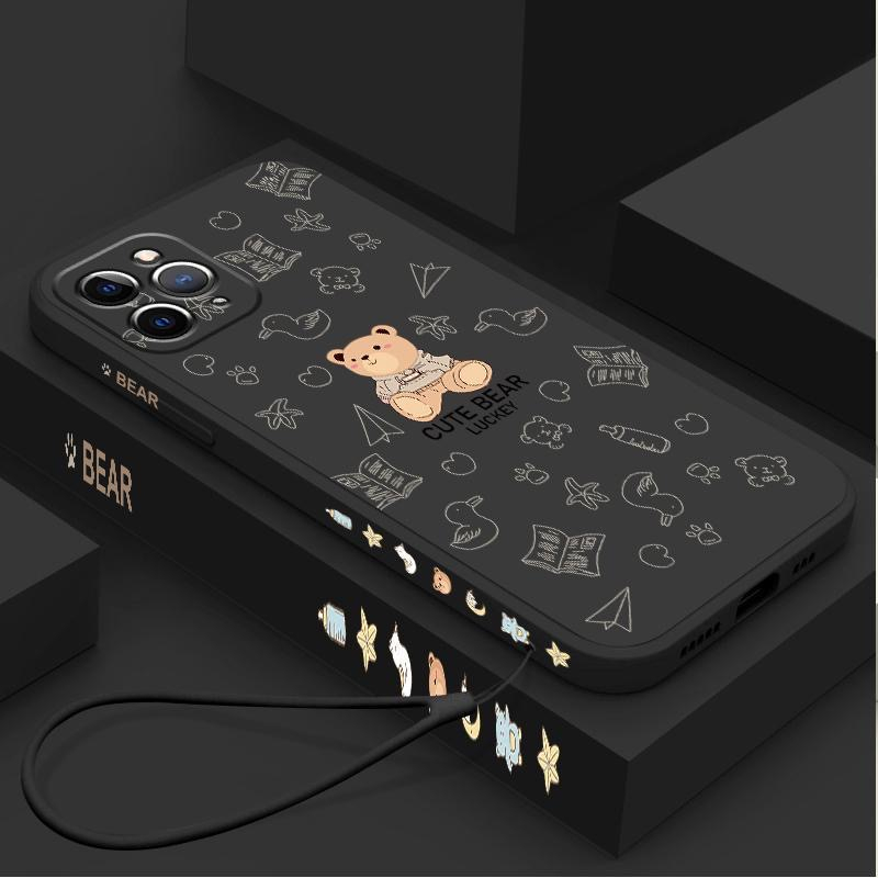 Ốp lưng Samsung A10 M10 A20 A30 A50 A30S A50S A10S M10S A20S A30S A11 Cạnh thẳng 90 ° Silicone dây nhựa Teddy Bear