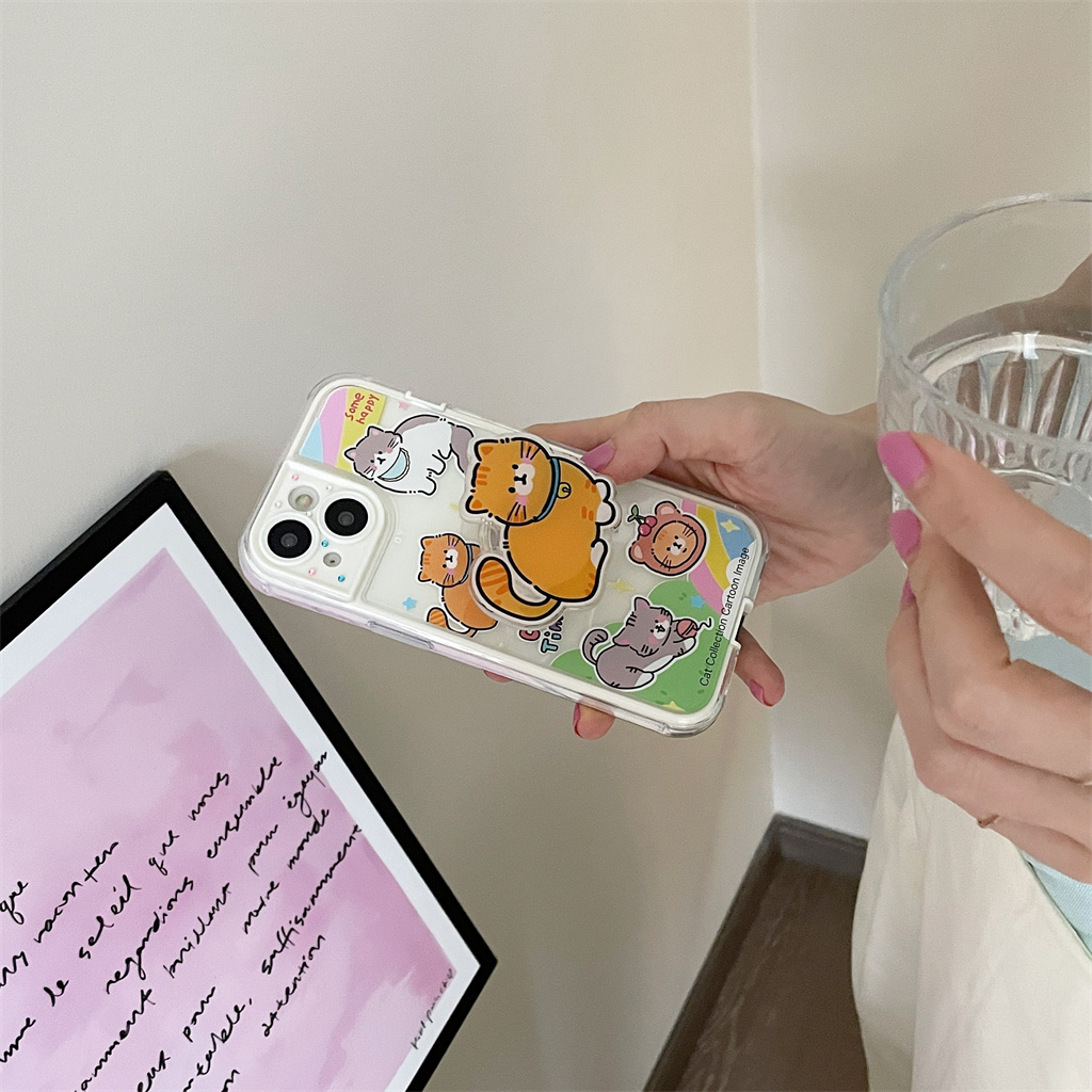 Ốp Điện Thoại TPU Mềm Có Đế Đỡ Hình Mèo Hoạt Hình Cho iphone 14 Pro Max 13 Pro Max 12 Pro Max