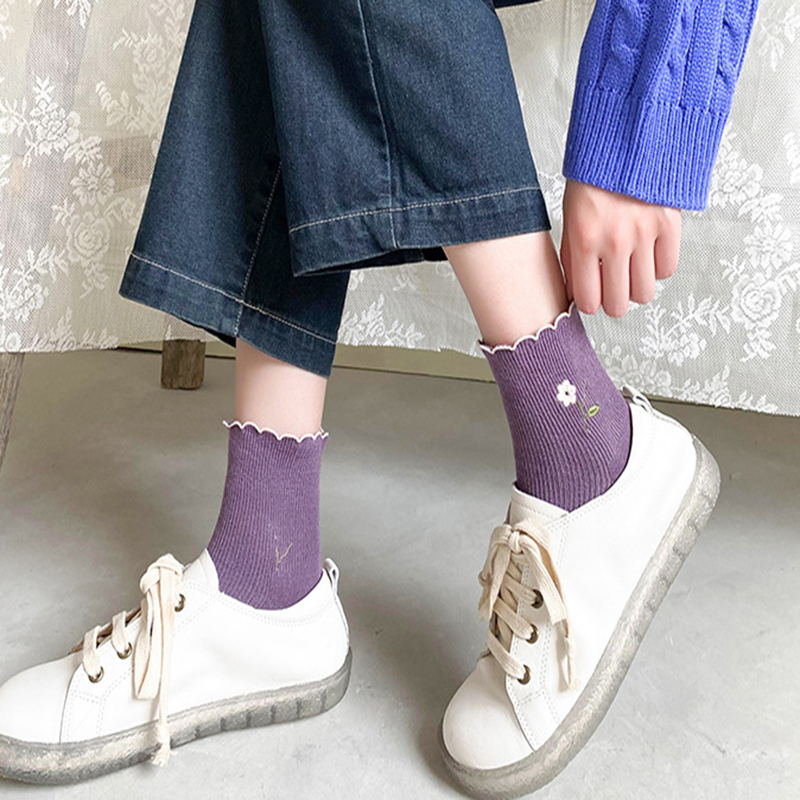 FHYL Vớ Cotton Cổ Ngắn Khử Mùi Màu Trơn Họa Tiết Hoa Nhật Bản Thời Trang Mùa Hè Hàng Mới Dành Cho Bạn Nữ