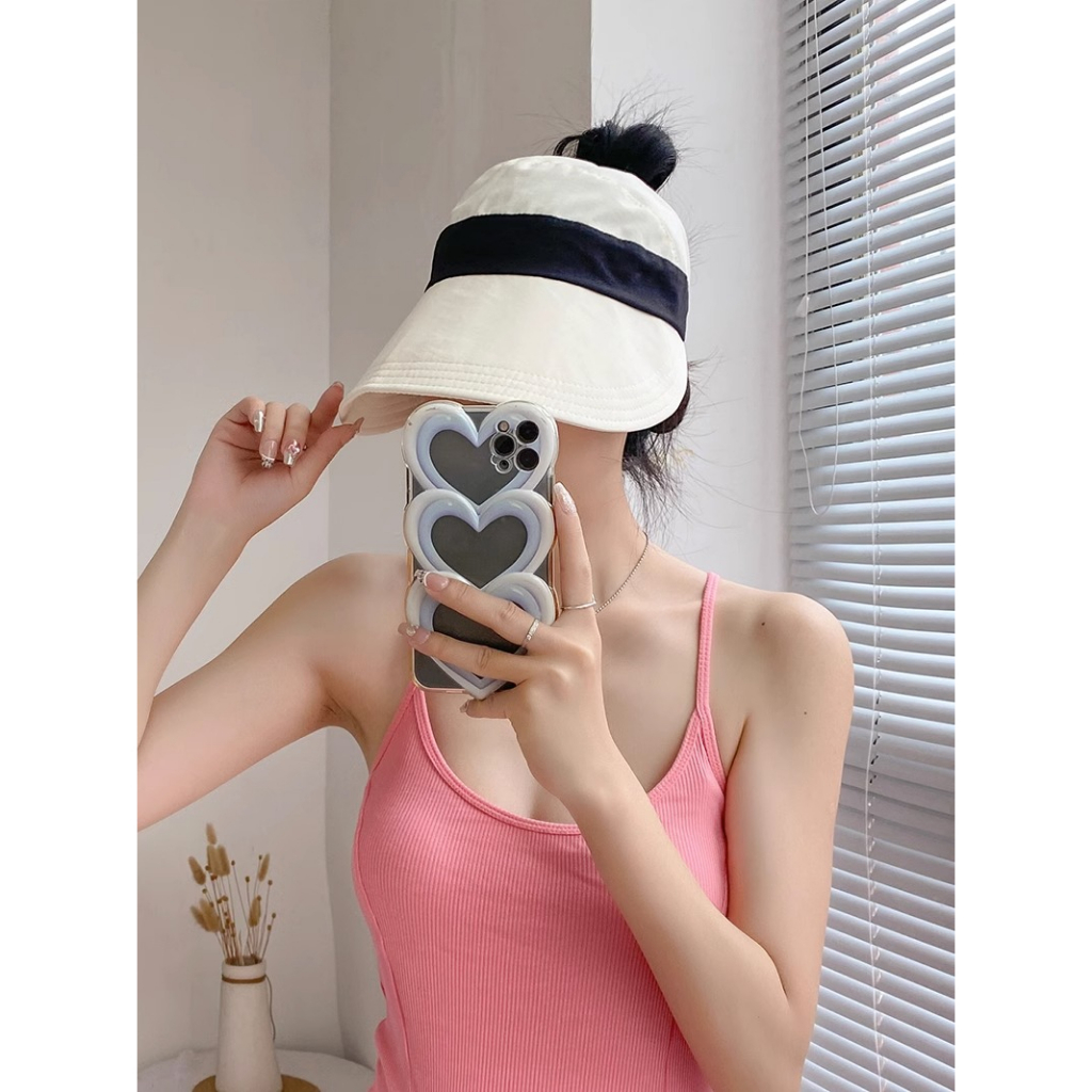 Zhao Lusi Mũ Bucket Hở Chóp Có Nhãn Buộc Tóc Đuôi Ngựa M Che Nắng Mùa Hè Cho Nữ