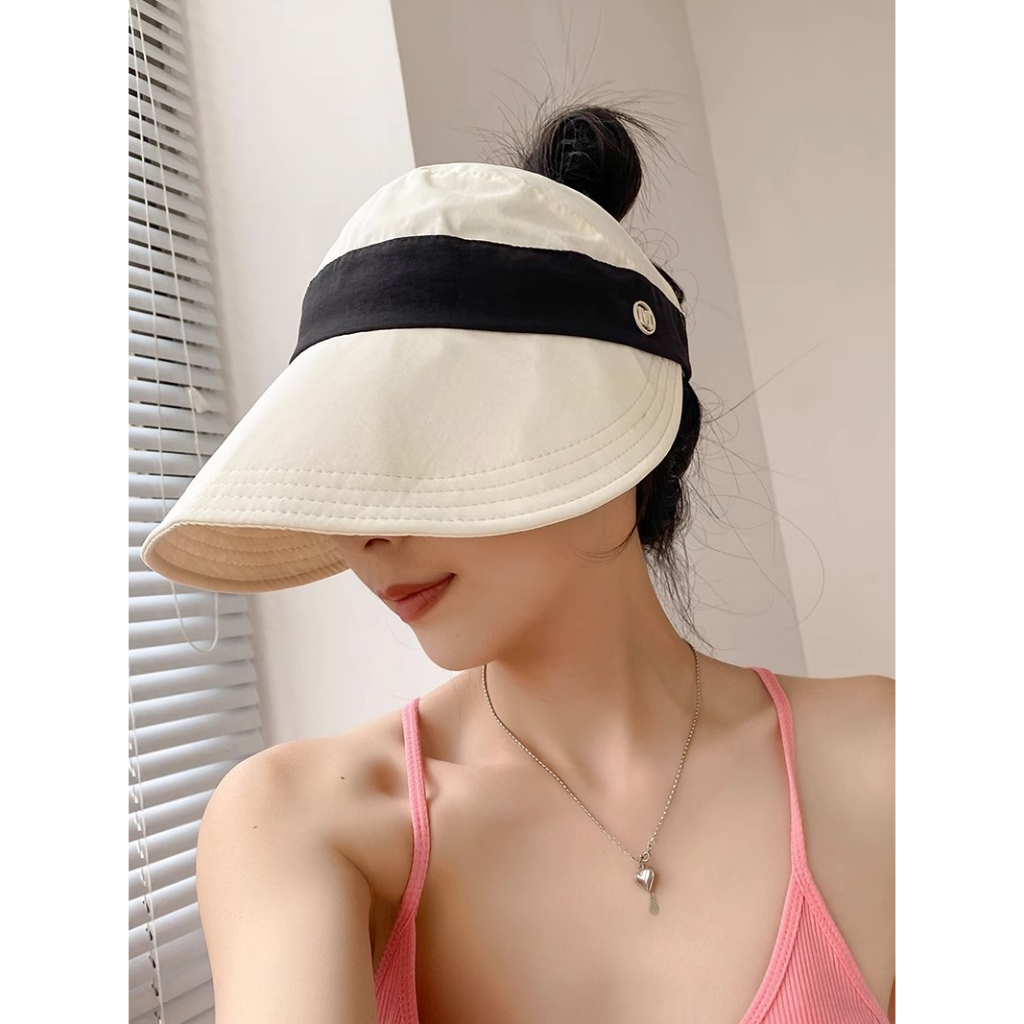 Zhao Lusi Mũ Bucket Hở Chóp Có Nhãn Buộc Tóc Đuôi Ngựa M Che Nắng Mùa Hè Cho Nữ