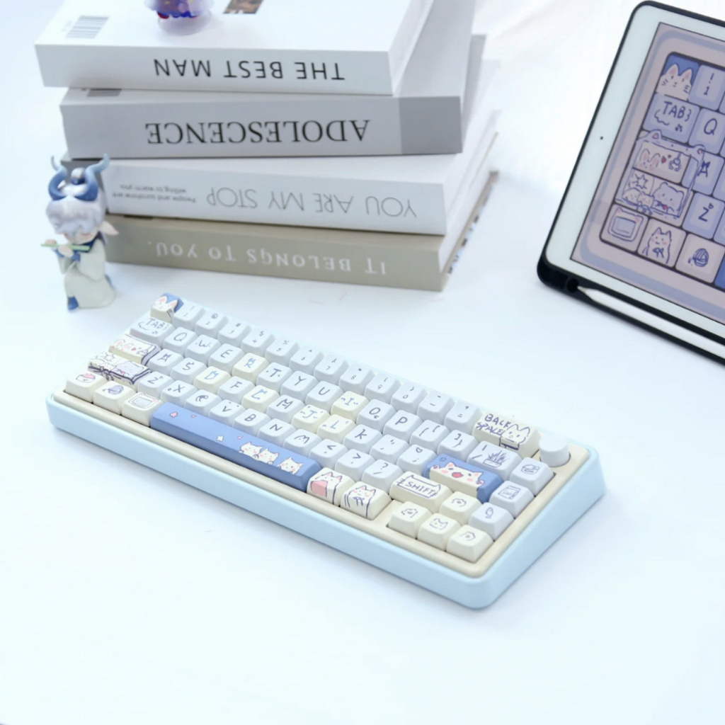 66/148 Phím Blue Meow Meow Keycaps MDA/Cherry Dễ Thương PBT Năm mặt thăng hoa nhiệt 61/64/68/75/84/87/104/108 Dễ Thương Bàn Phím Cơ Keycap