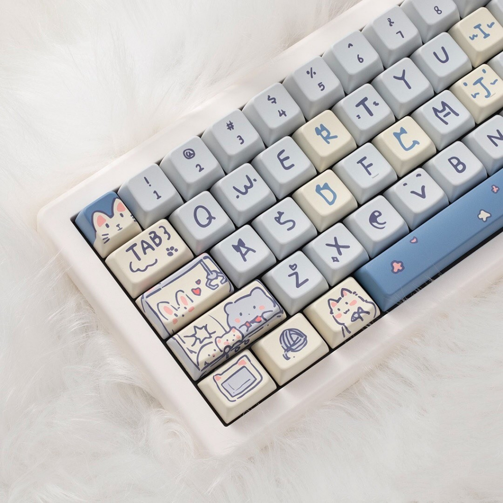 66/148 Phím Blue Meow Meow Keycaps MDA/Cherry Dễ Thương PBT Năm mặt thăng hoa nhiệt 61/64/68/75/84/87/104/108 Dễ Thương Bàn Phím Cơ Keycap