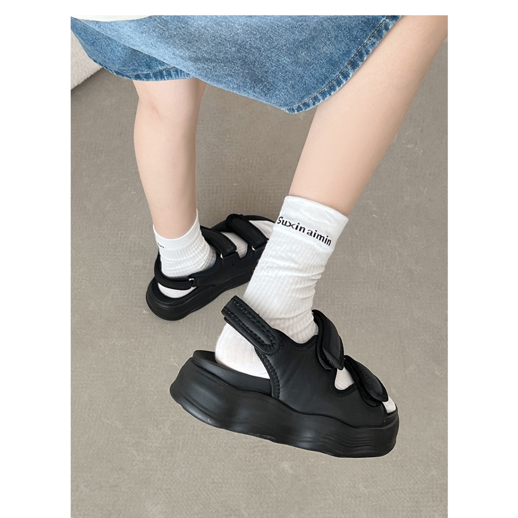 Sandal Đế Dày Tăng Chiều Cao 4.5CM Màu Đen / Xám Phong Cách Hàn Quốc Thời Trang Mùa Hè 2023 Cho Nữ