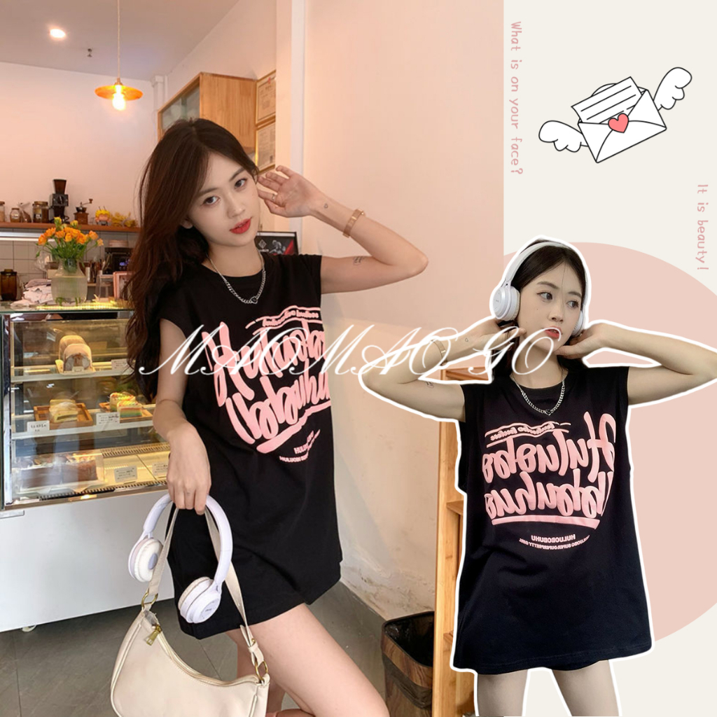 Maomao GO Áo Thun Sát Nách Dáng Rộng In Chữ Thiết Kế Ngọt Ngào Thời Trang Cho Nữ