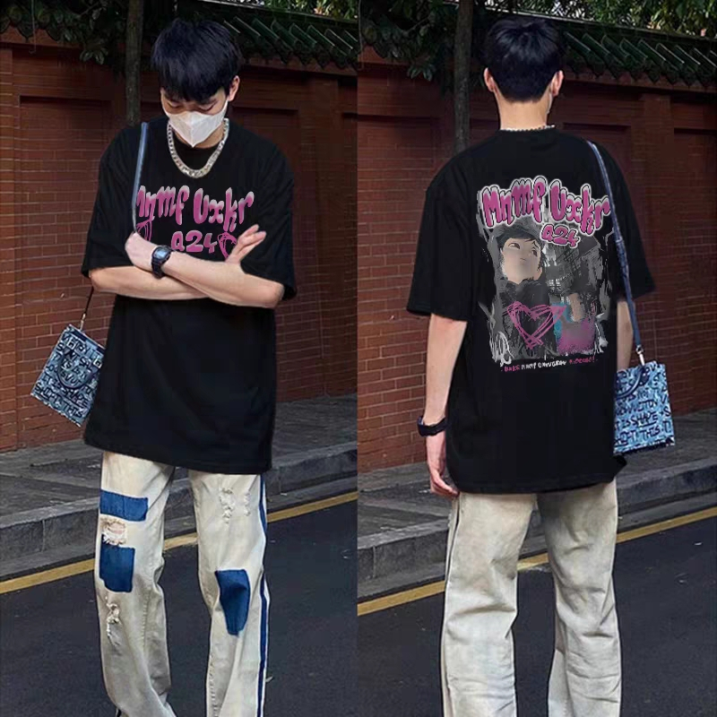 Áo Thun Tay Ngắn Cổ Tròn Dáng Rộng In Họa Tiết Thời Trang Trẻ Trung Cho Nam