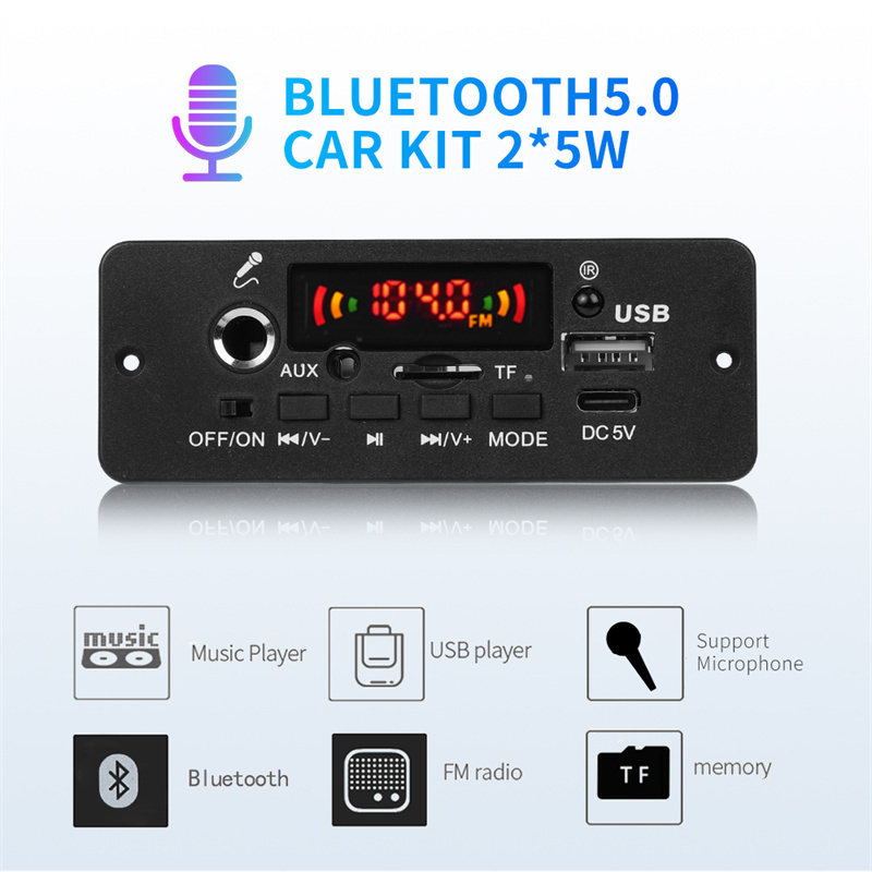 Bảng Mạch Khuếch Đại Âm Thanh MP3 10W 5W DC 5V FM Radio TF USB Cho Xe Hơi