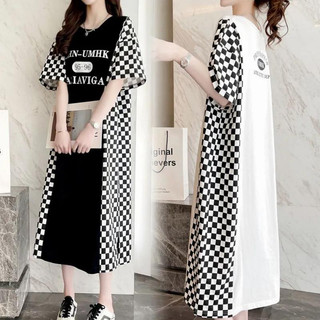 Đầm Thun Cotton Ngắn Tay Dáng Rộng Họa Tiết Kẻ Sọc Phong Cách Hàn Quốc Mẫu Mới 2023 Thời Trang Mùa Hè Cho Nữ