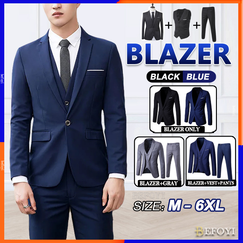 Bộ 3 Bộ Áo Blazer Nam Bộ Phù Hợp Với Công Sở Chính Thức Cưới Văn Phòng Hàn Quốc Áo Khoác Ngoài Quần Áo Khoác Tuxedo Sut lelaki