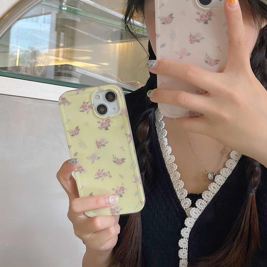 Ốp Điện Thoại Chống Sốc Họa Tiết Hoa Màu Vàng Hồng Cho iPhone 14Promax 14Pro 14 13Promax 13Pro 13 12 11