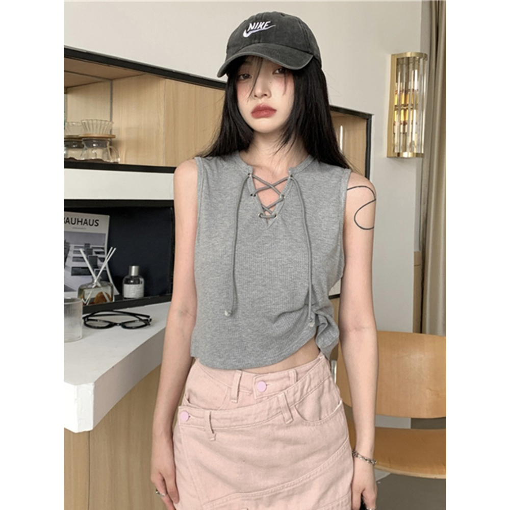 ZHELIHANGFEI Áo Hai Dây Dáng Ôm Ngắn Phong Cách Thời Trang Mới Cho Nữ