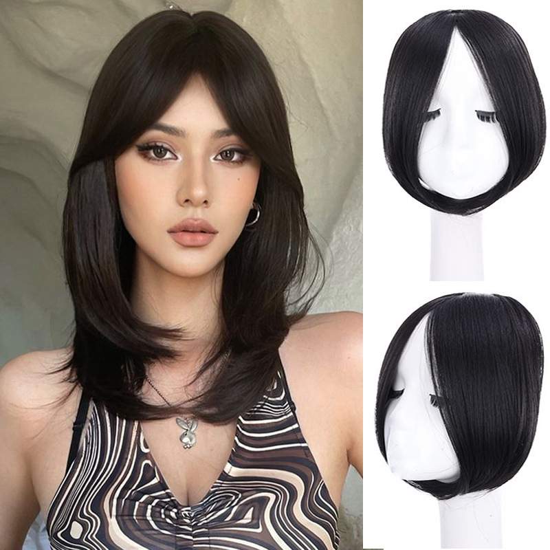 Bộ 2 Kẹp Tóc Giả Bằng Sợi Tổng Hợp Cắt Tóc Với Mái Dày Tự Nhiên