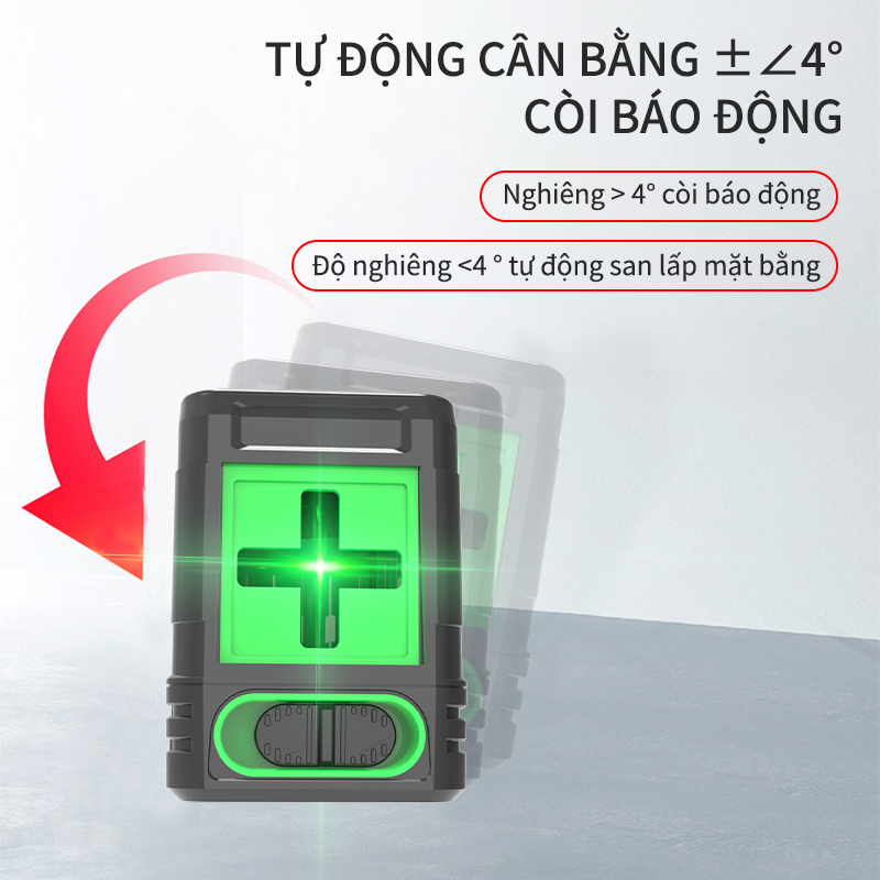 Máy cân bằng laser 2 Dòng Độ Chính Xác Cao 4D , Băng Laser Cross Line Green Xoay 360º