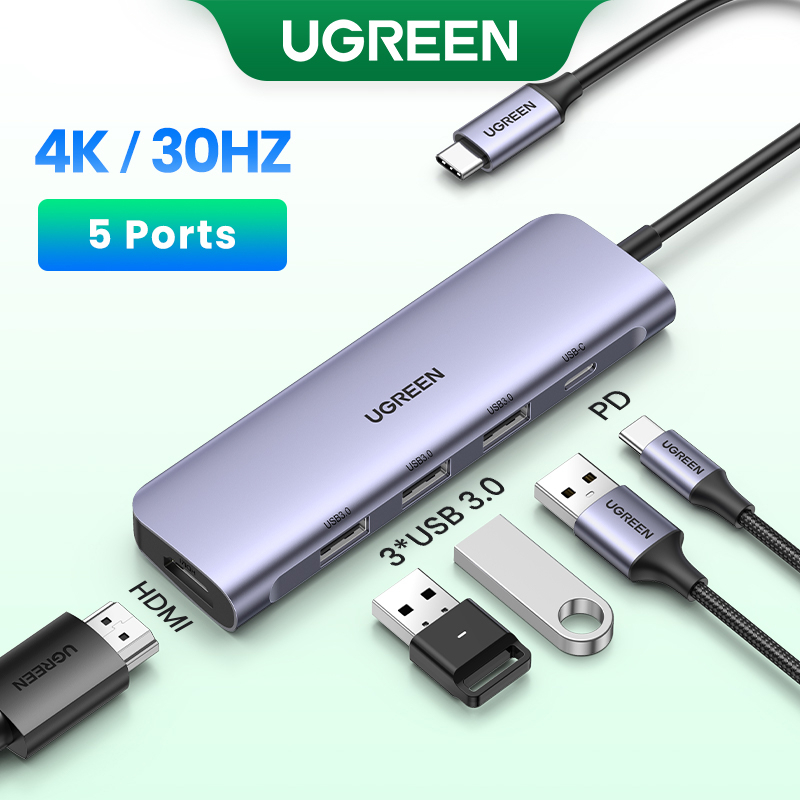 Ugreen Hub Chia 3 Cổng USB C 4K HDMI 5 Trong 1 Cổng Type C OTG 3 Cổng Với 3 Cổng USB 3.0