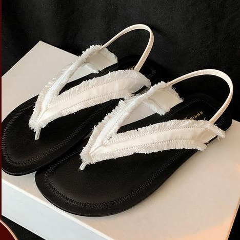 Tối Giản ~ the * Giày Sandal Xỏ Ngón Mùa Hè Bằng Lụa Satin Chính Hãng Tua Rua Cho Nữ