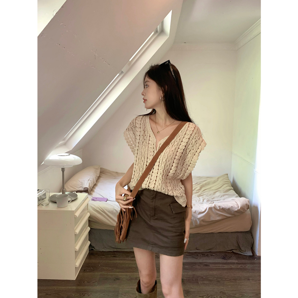 Áo Len Không Tay Cổ Chữ V Phong Cách Hàn Quốc Mới