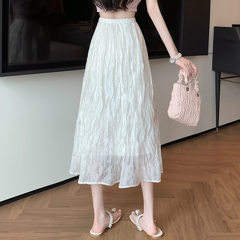 Lalisas Chân Váy Lửng Lưng Cao Co Giãn Phối Lưới Màu Trắng Ngọt Ngào Cho Nữ