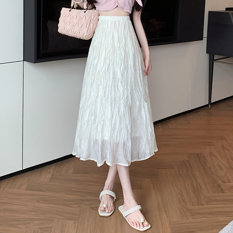 Lalisas Chân Váy Lửng Lưng Cao Co Giãn Phối Lưới Màu Trắng Ngọt Ngào Cho Nữ