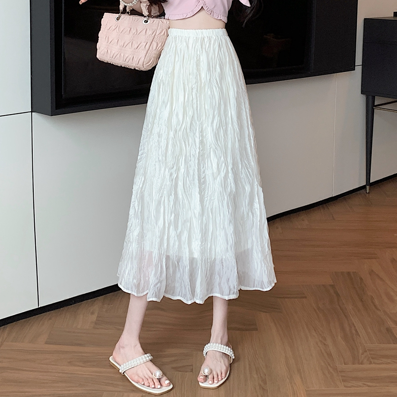 Lalisas Chân Váy Lửng Lưng Cao Co Giãn Phối Lưới Màu Trắng Ngọt Ngào Cho Nữ