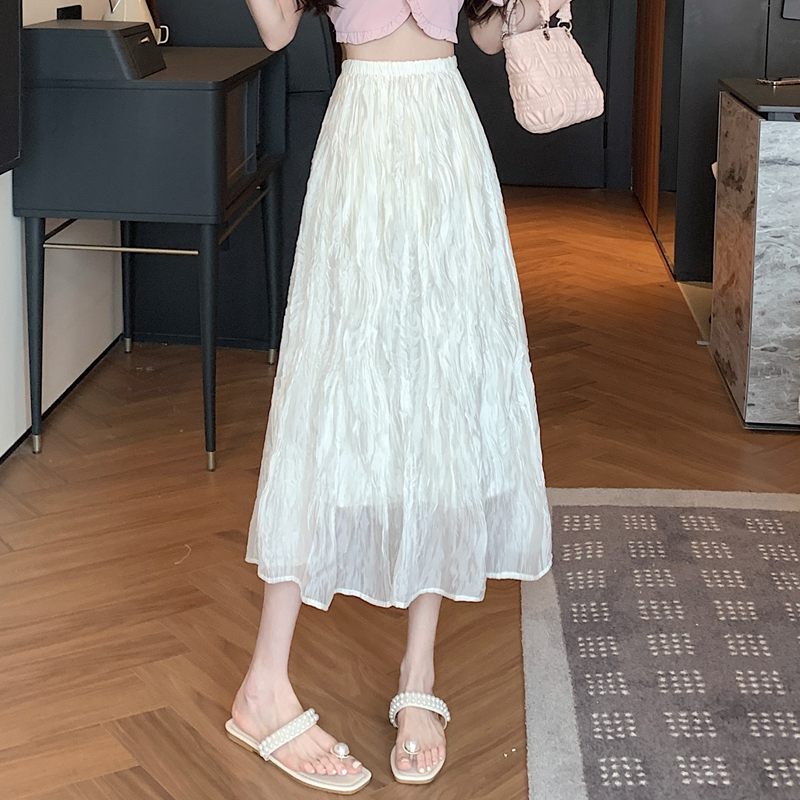 Lalisas Chân Váy Lửng Lưng Cao Co Giãn Phối Lưới Màu Trắng Ngọt Ngào Cho Nữ