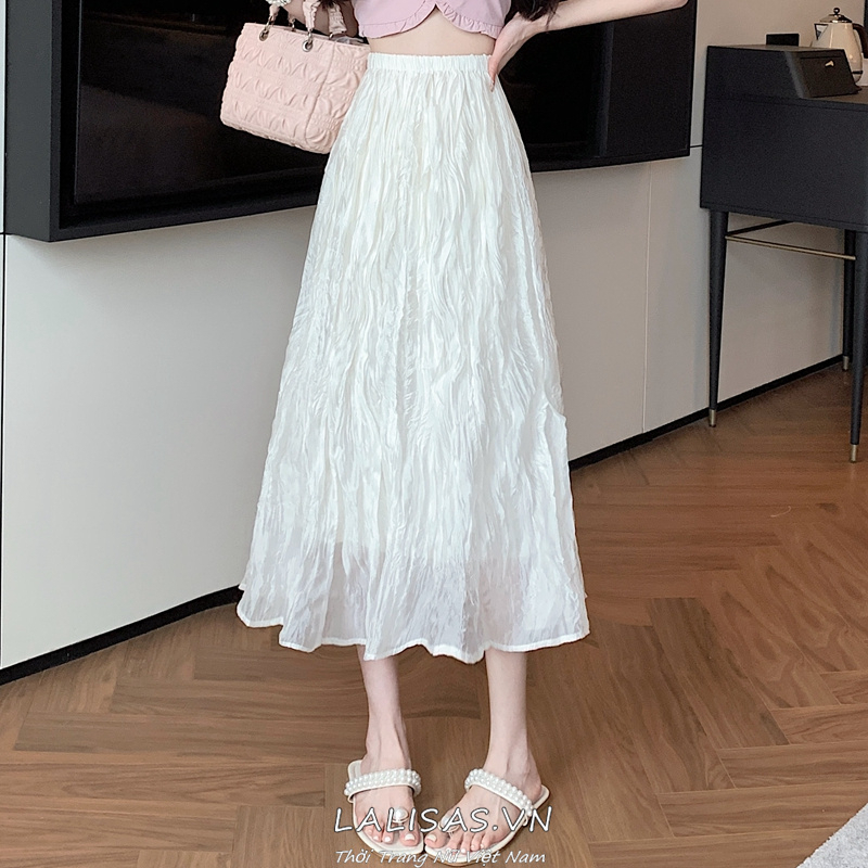 Lalisas Chân Váy Lửng Lưng Cao Co Giãn Phối Lưới Màu Trắng Ngọt Ngào Cho Nữ