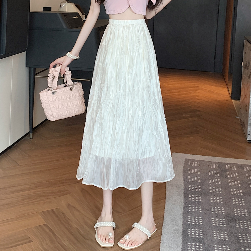 Lalisas Chân Váy Lửng Lưng Cao Co Giãn Phối Lưới Màu Trắng Ngọt Ngào Cho Nữ
