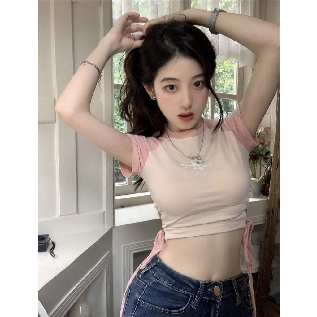 QADCOL Áo Thun Tay Ngắn Dáng Ôm Hở Rốn Thời Trang Mùa Hè Quyến Rũ Cho Nữ