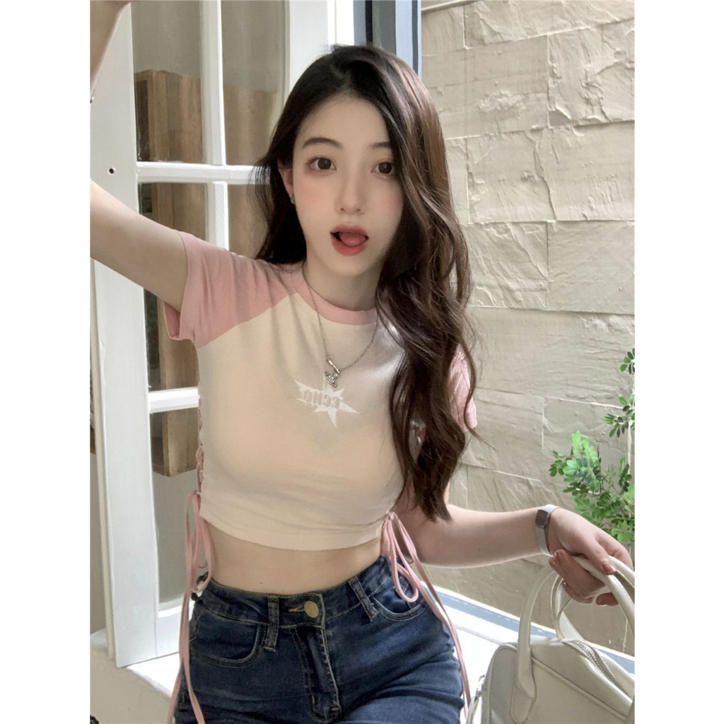 QADCOL Áo Thun Tay Ngắn Dáng Ôm Hở Rốn Thời Trang Mùa Hè Quyến Rũ Cho Nữ