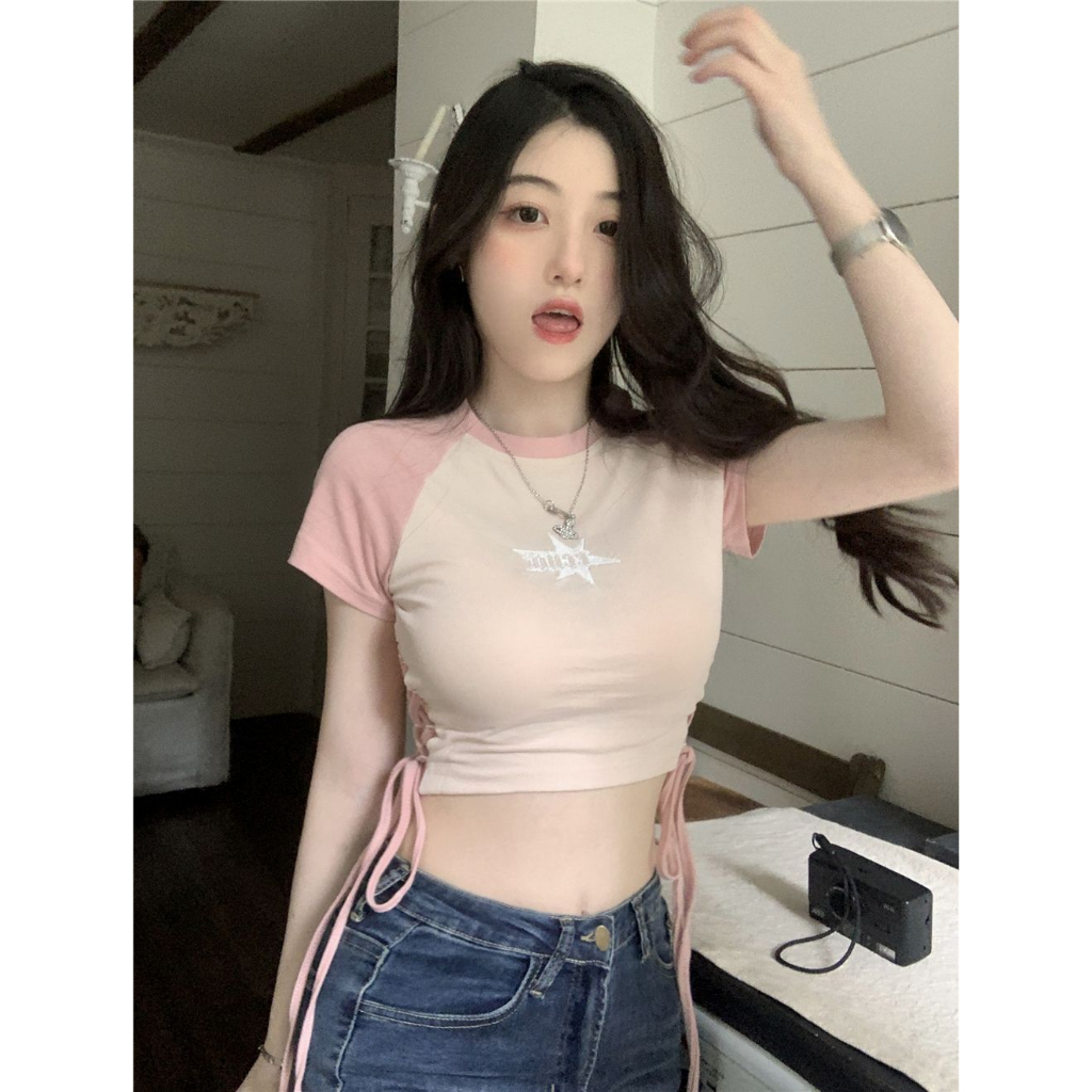 QADCOL Áo Thun Tay Ngắn Dáng Ôm Hở Rốn Thời Trang Mùa Hè Quyến Rũ Cho Nữ