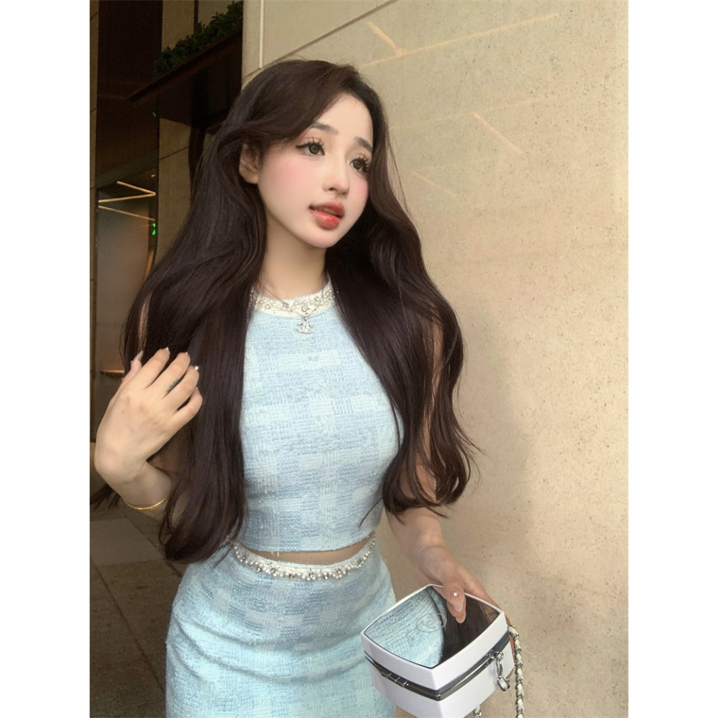 Cocory vn Áo Croptop Sát Nách Dáng Ôm Đính Ngọc Trai Quyến Rũ Thời Trang Cho Nữ