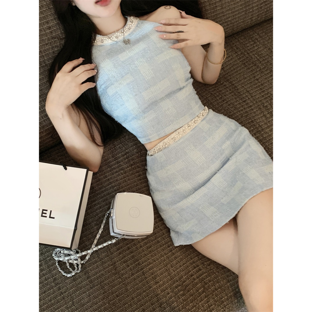 Cocory vn Áo Croptop Sát Nách Dáng Ôm Đính Ngọc Trai Quyến Rũ Thời Trang Cho Nữ