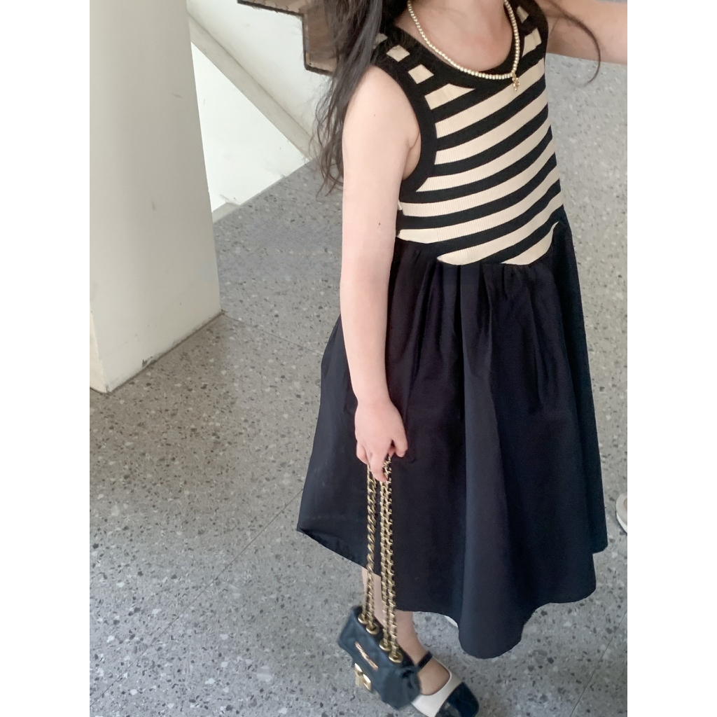 Đầm Dệt Kim Sát Nách Kẻ Sọc Thời Trang Mùa Hè Hàn Quốc Cho Bé Gái