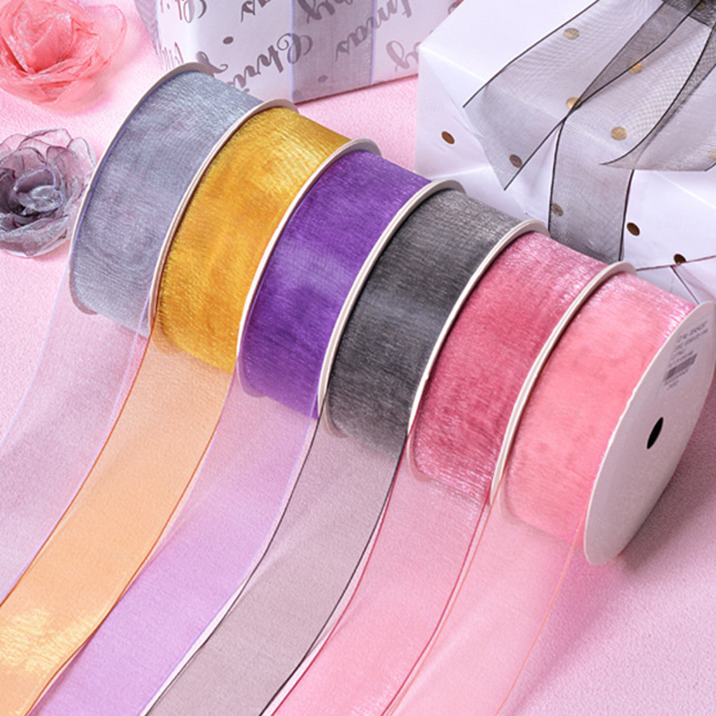 Cuộn Dây Ruy Băng 10 Yards / Cuộn 25mm Màu Gradient Bằng Vải Voan Trong Suốt Dùng Gói Quà / Trang Trí Đám Cưới DIY
