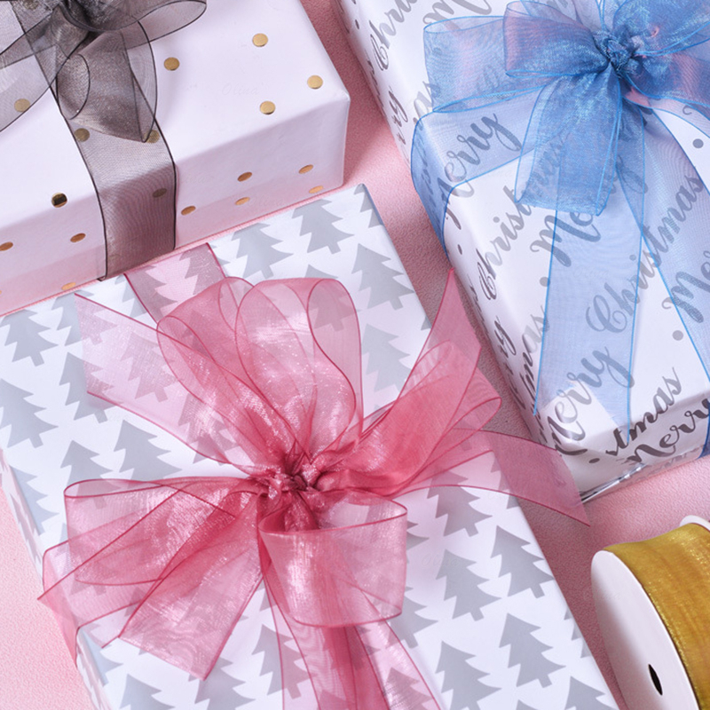 Cuộn Dây Ruy Băng 10 Yards / Cuộn 25mm Màu Gradient Bằng Vải Voan Trong Suốt Dùng Gói Quà / Trang Trí Đám Cưới DIY