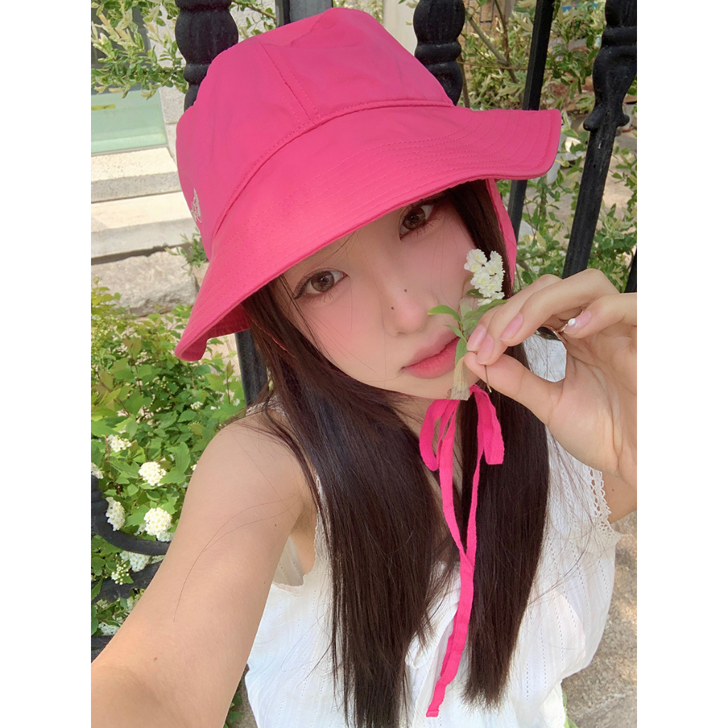 Nón Tai Bèo Vải Cotton Phối Dây Rút Vành Rộng Kiểu Hàn Quốc Thời Trang 2024 Dễ Thương Cho Nữ