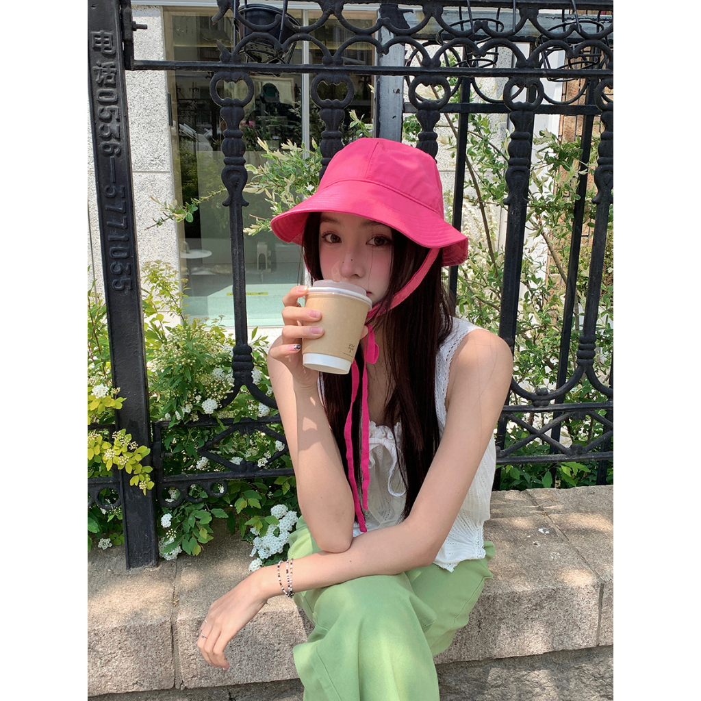 Nón Tai Bèo Vải Cotton Phối Dây Rút Vành Rộng Kiểu Hàn Quốc Thời Trang 2024 Dễ Thương Cho Nữ