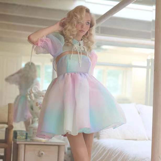 Váy công chúa Selkie Đầm Công Chúa In Họa Tiết Cầu Vồng Màu Hồng Dành Cho Nữ